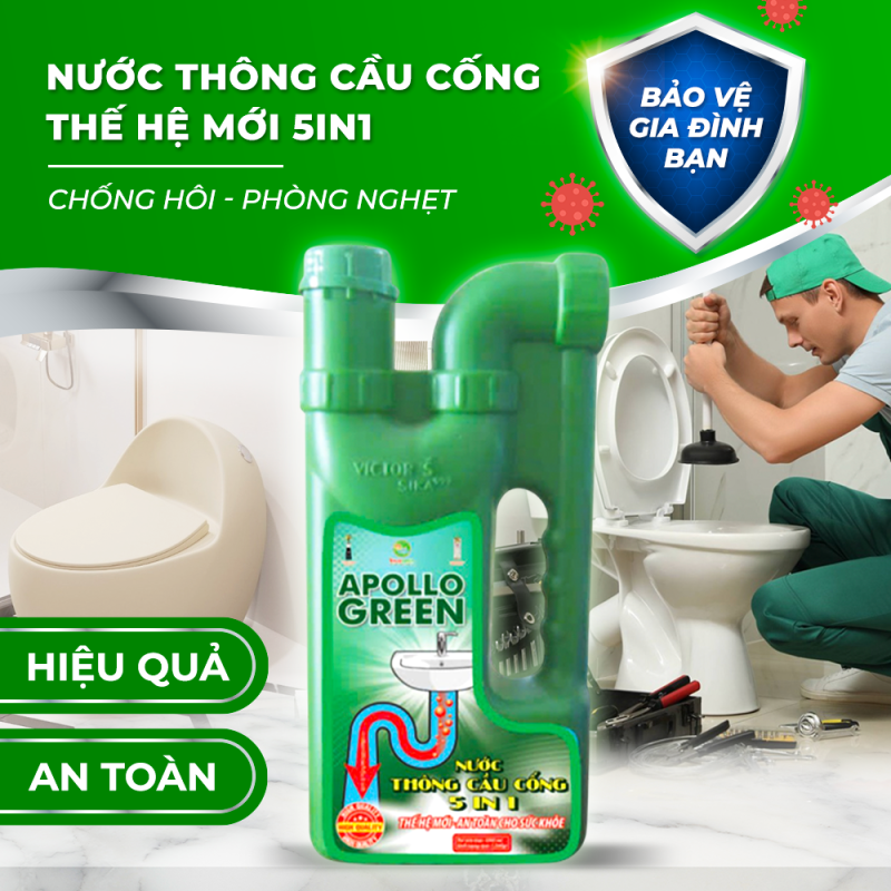 Nước thông cầu cống thế hệ mới mẫu chai thái Apollo Green 1200gr